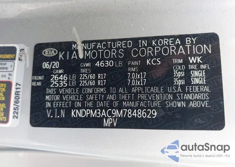 2021 Kia Sportage Lx z USA, uszkodzony, nr VIN KNDPM3AC9M7848629